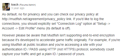 Mudfish website privacy forum